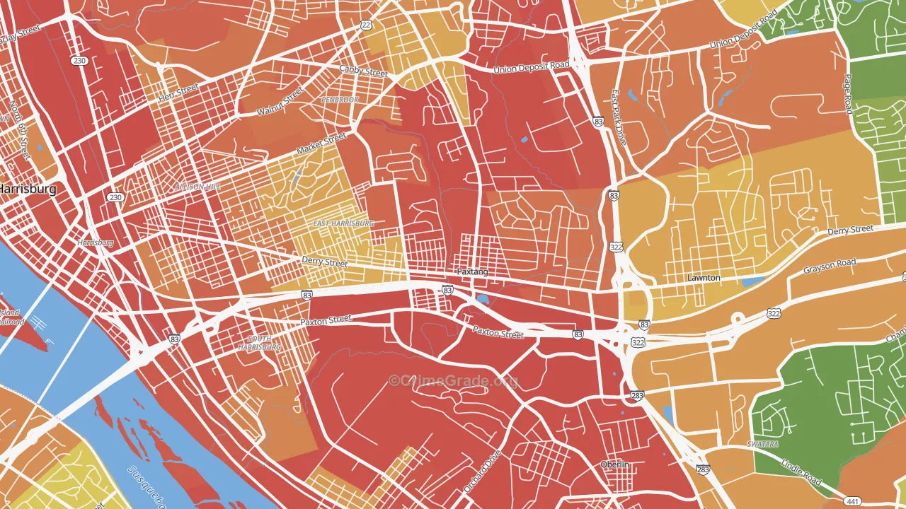 Paxtang, PA Map of Vandalism Rates