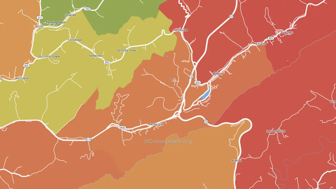 Payne Gap, KY Map of Vandalism Rates
