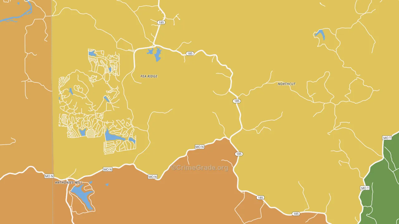Pea Ridge, MO Map of Vandalism Rates