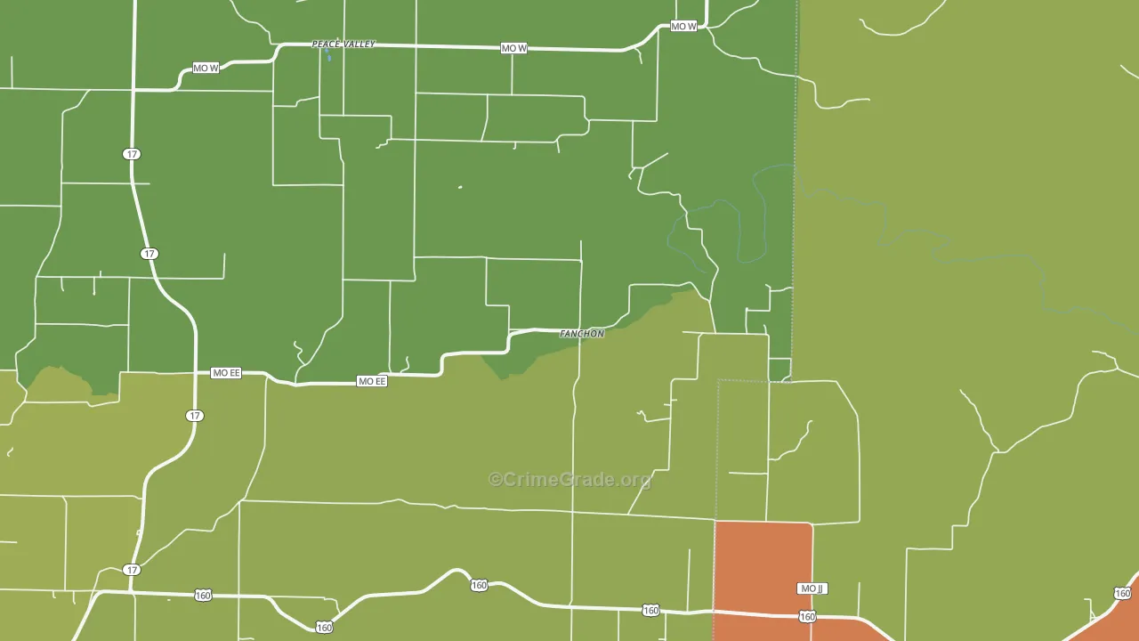 Peace Valley, MO Map of Vandalism Rates
