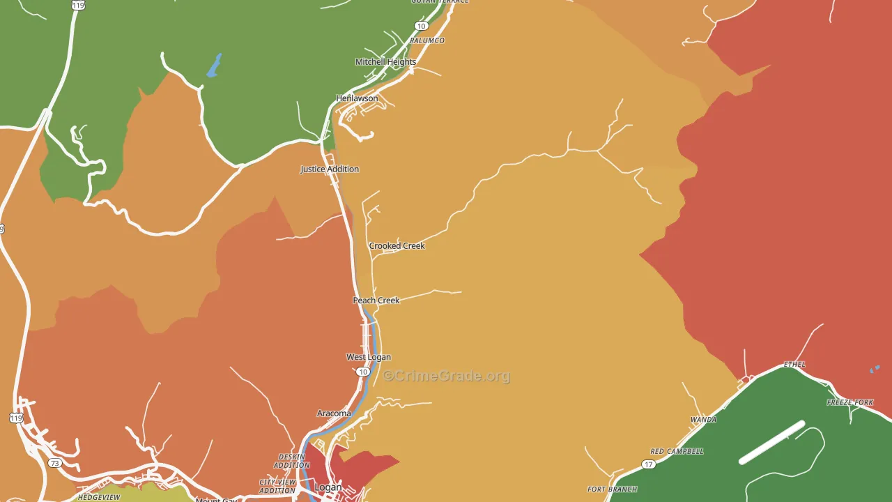 Peach Creek, WV Map of Vandalism Rates
