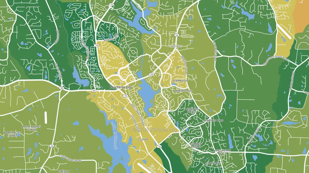 Peachtree City, GA Map of Vandalism Rates