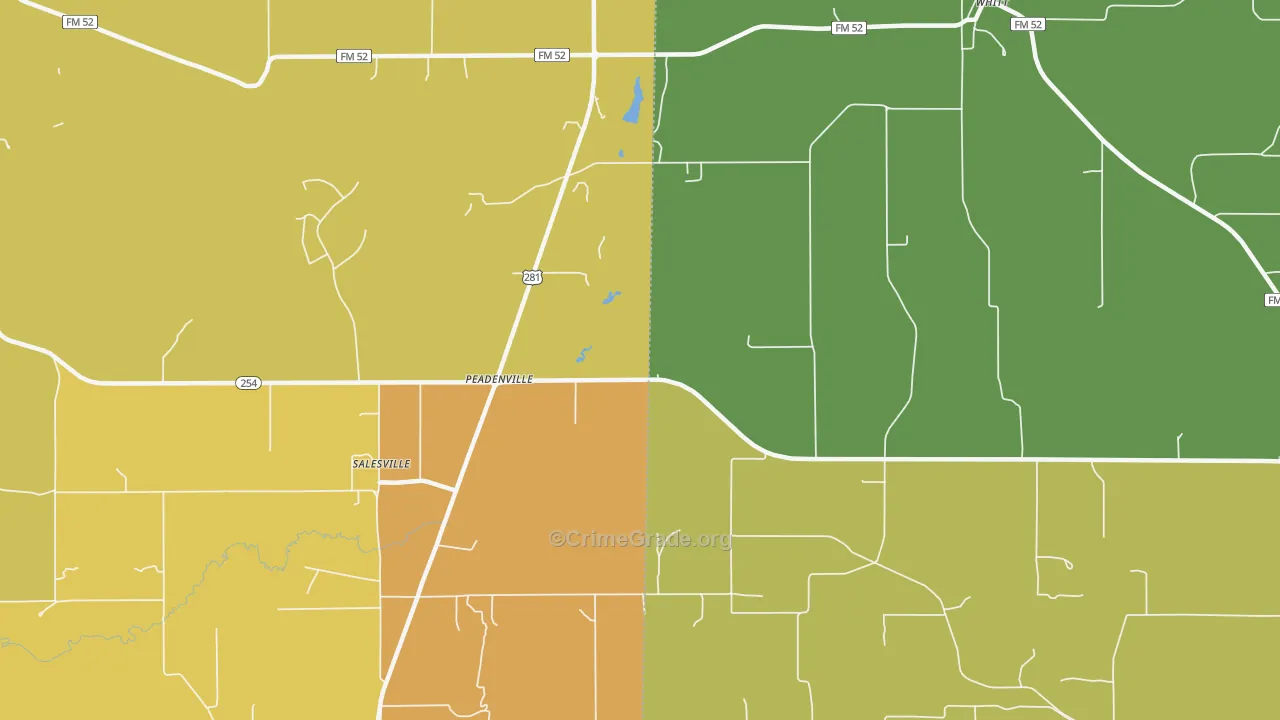 Peadenville, TX Map of Vandalism Rates