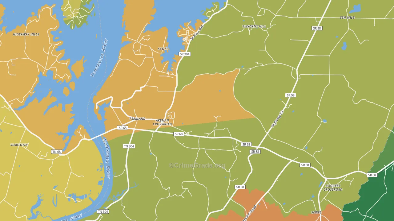 Peakland, TN Map of Vandalism Rates