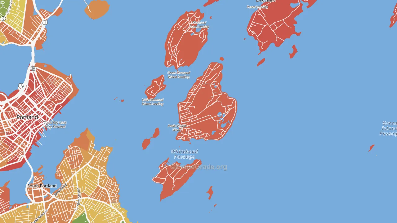 Peaks Island, ME Map of Vandalism Rates
