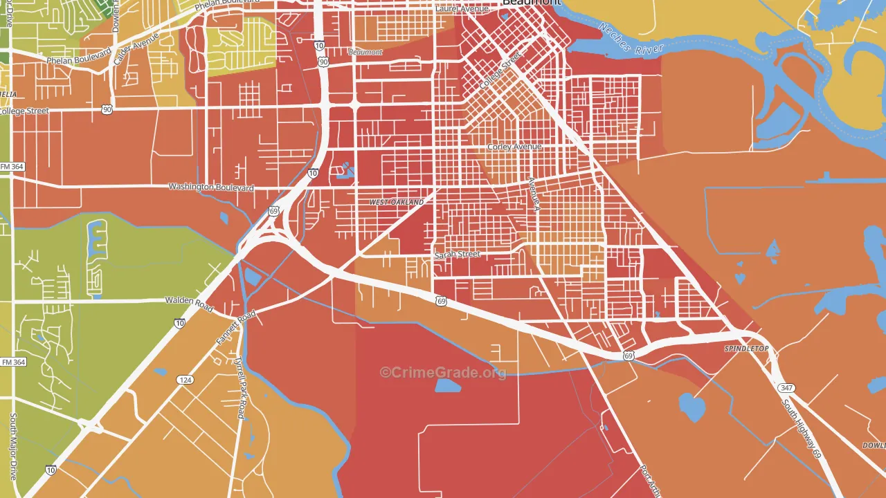 Pear Orchard, Beaumont, TX Map of Vandalism Rates