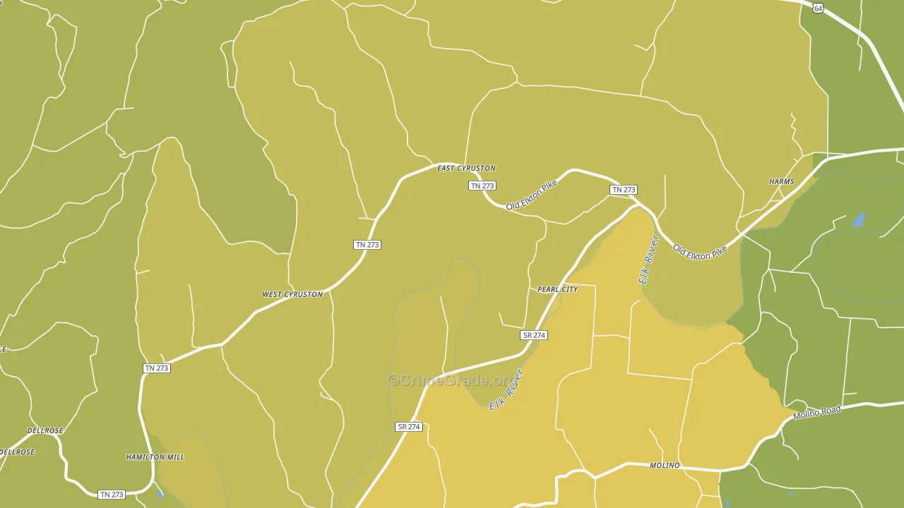 Pearl City, TN Map of Vandalism Rates