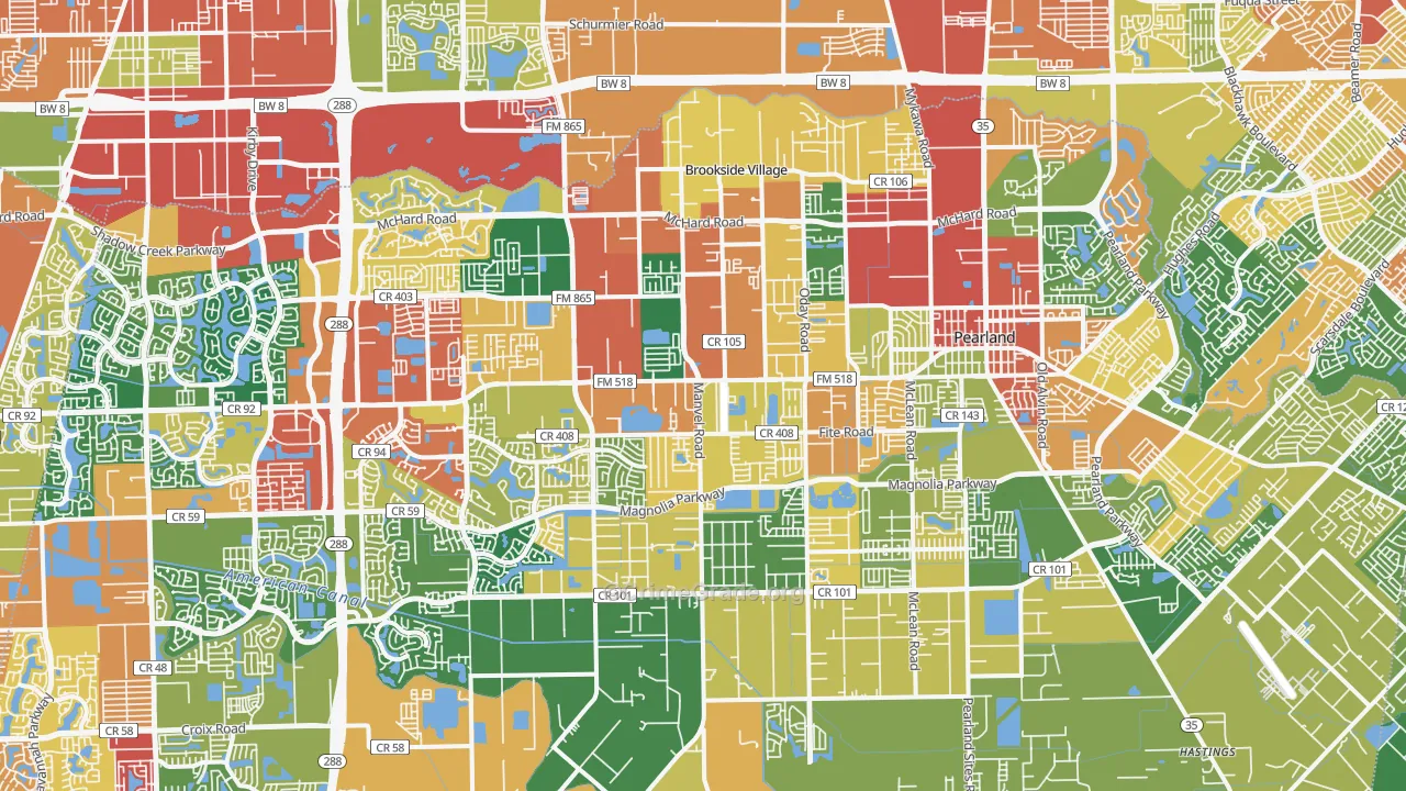 Pearland, TX Map of Vandalism Rates