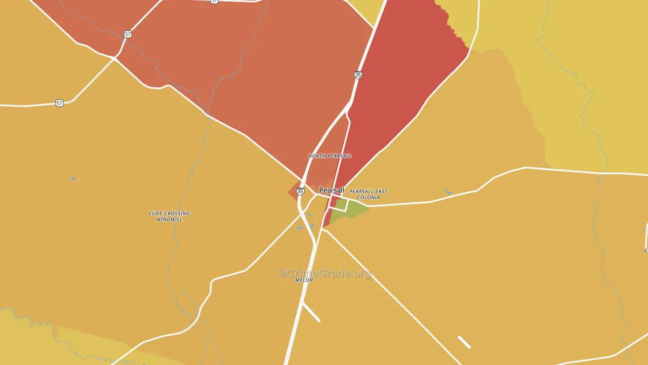 Pearsall, TX Map of Vandalism Rates
