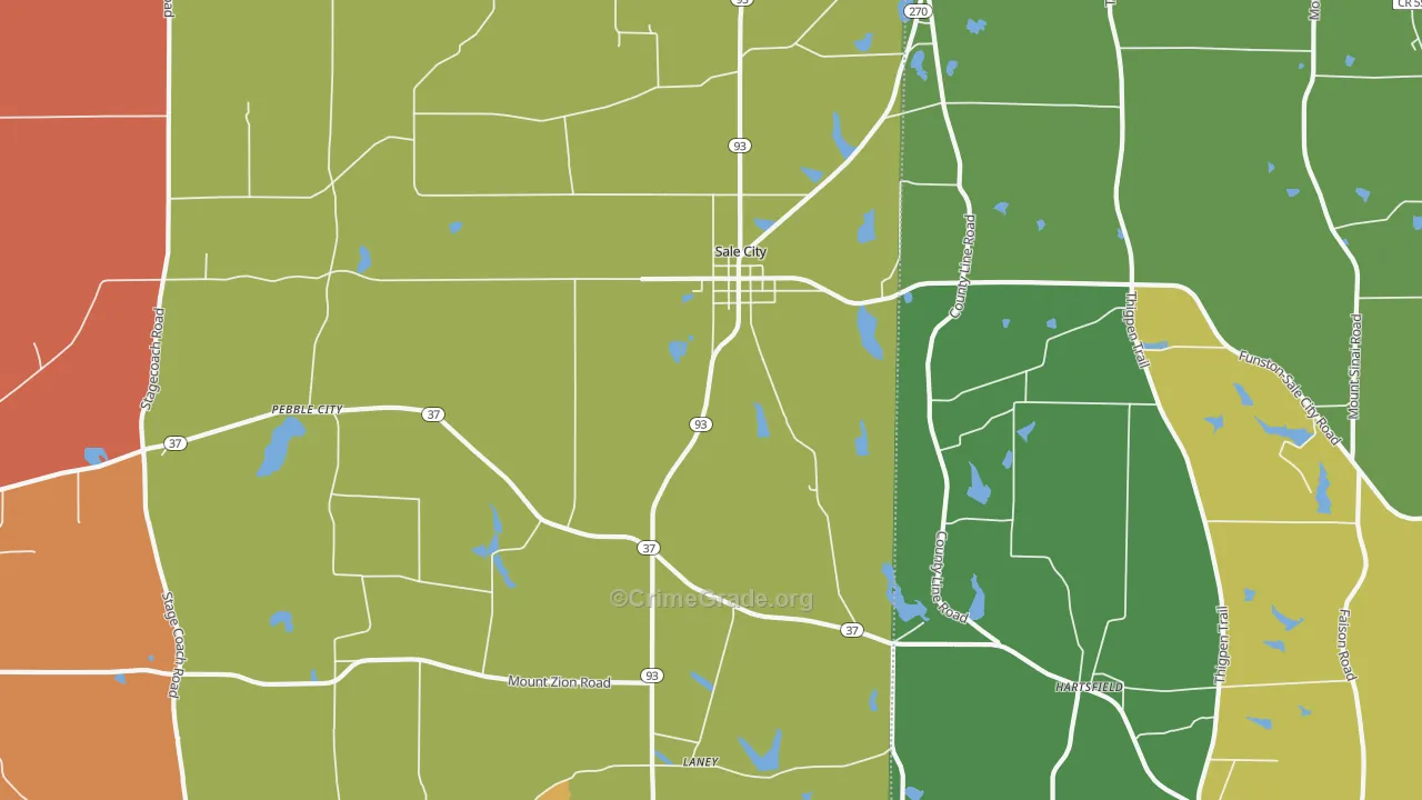 Pebble City, GA Map of Vandalism Rates