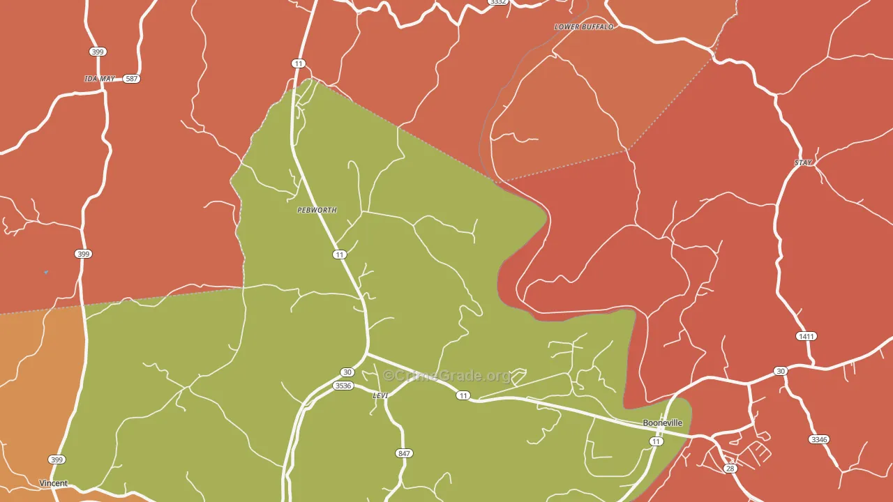 Pebworth, KY Map of Vandalism Rates