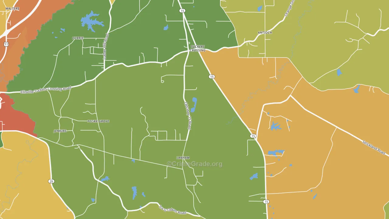 Pecan Grove, MS Map of Vandalism Rates