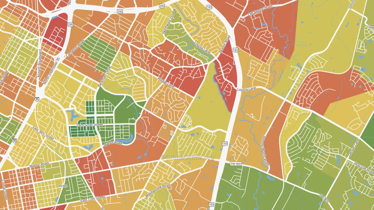 Pecan Springs Springdale, Austin, TX Map of Vandalism Rates