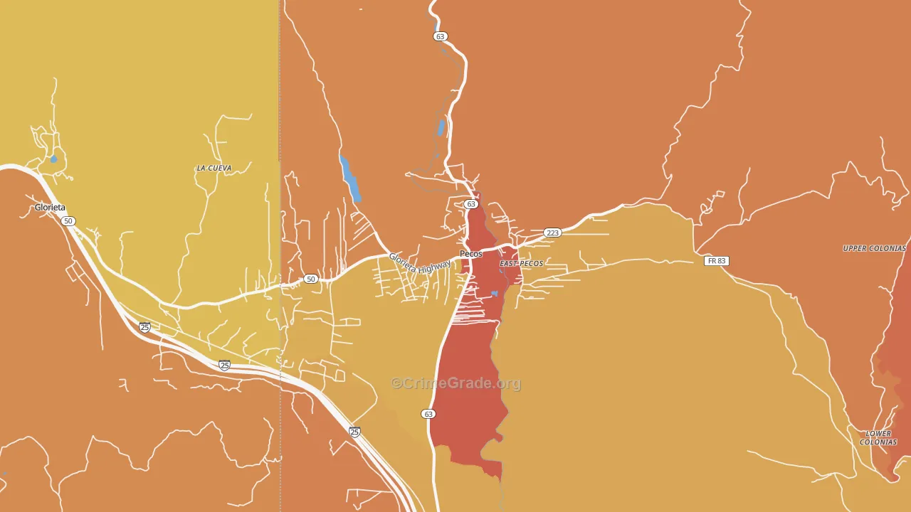 Pecos, NM Map of Vandalism Rates