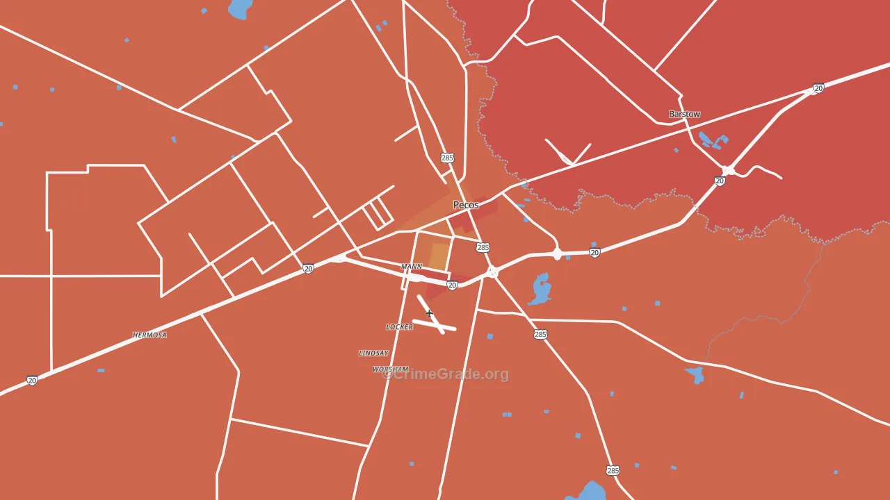 Pecos, TX Map of Vandalism Rates