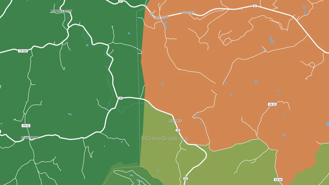 Peeltree, WV Map of Vandalism Rates
