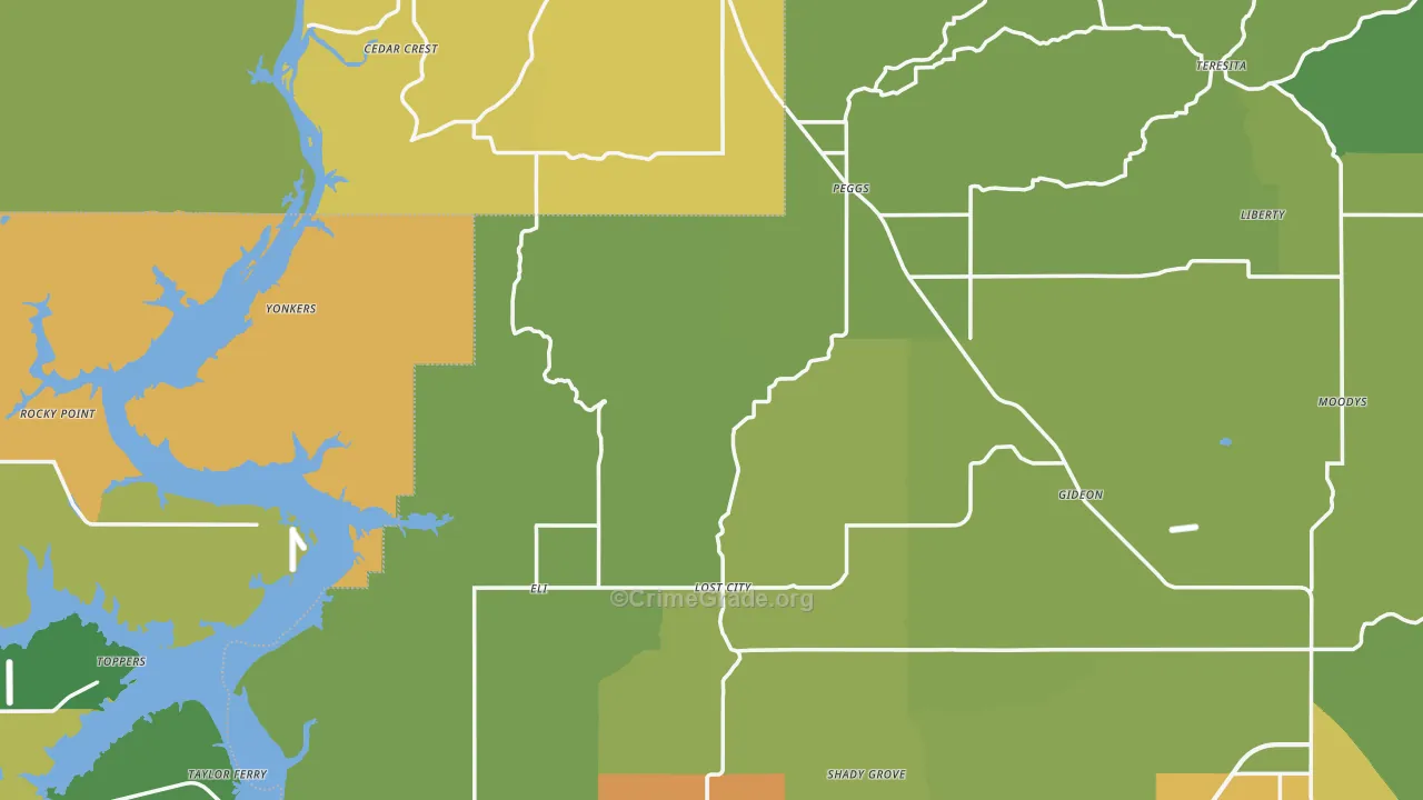 Peggs, OK Map of Vandalism Rates