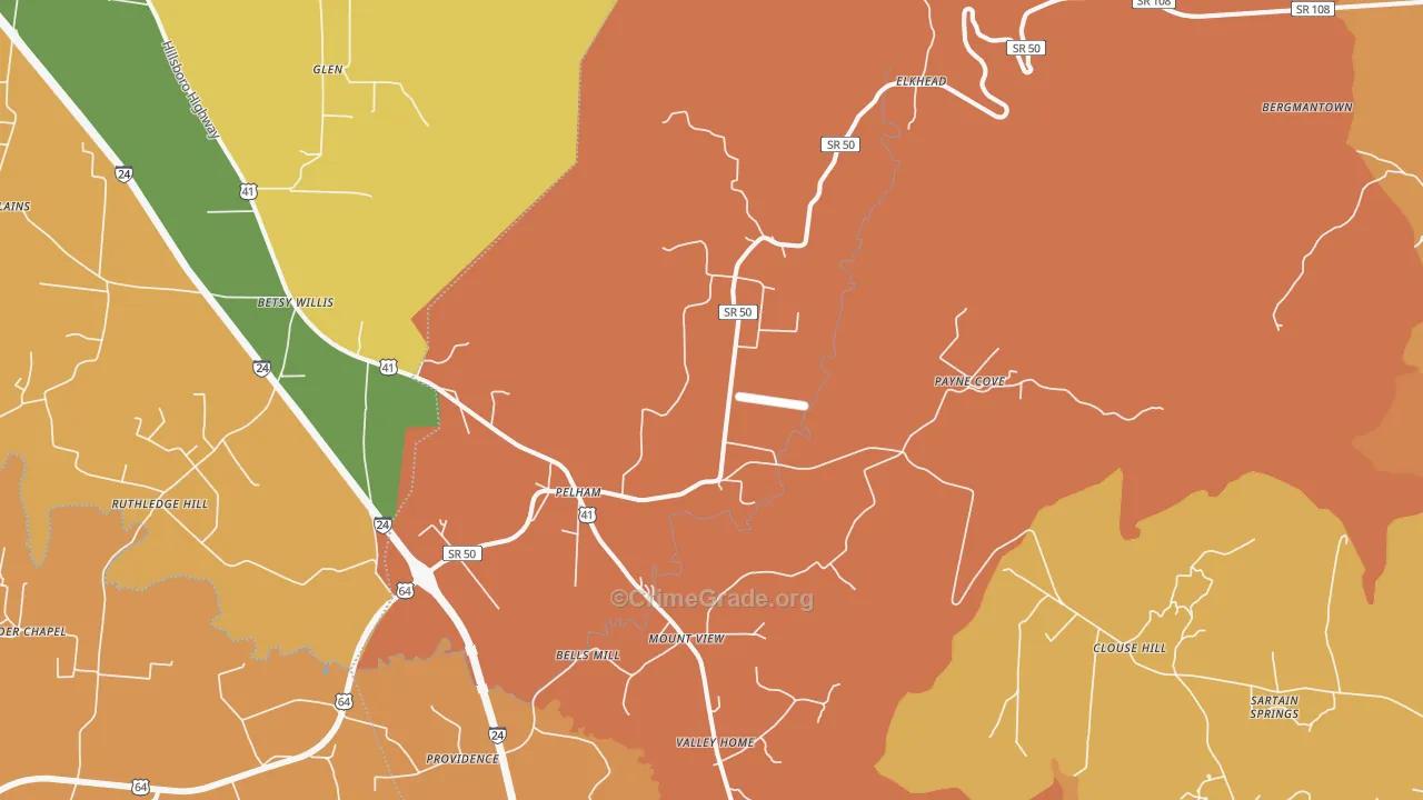 Pelham, TN Map of Vandalism Rates