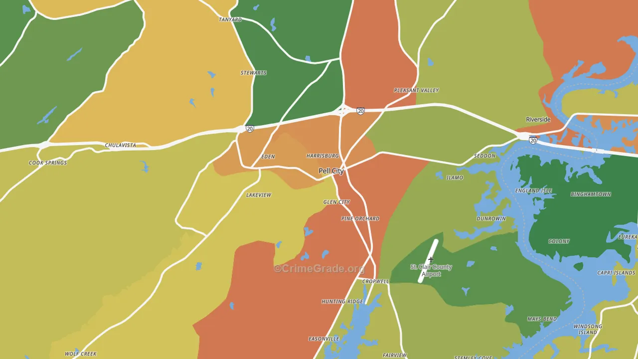 Pell City, AL Map of Vandalism Rates