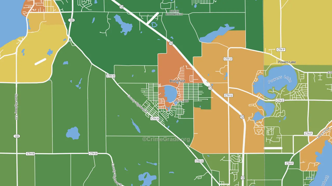 Pell Lake, WI Map of Vandalism Rates