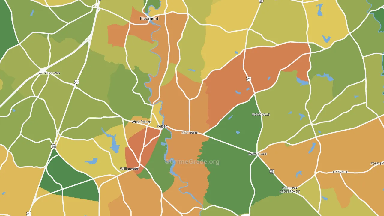 Pelzer, SC Map of Vandalism Rates