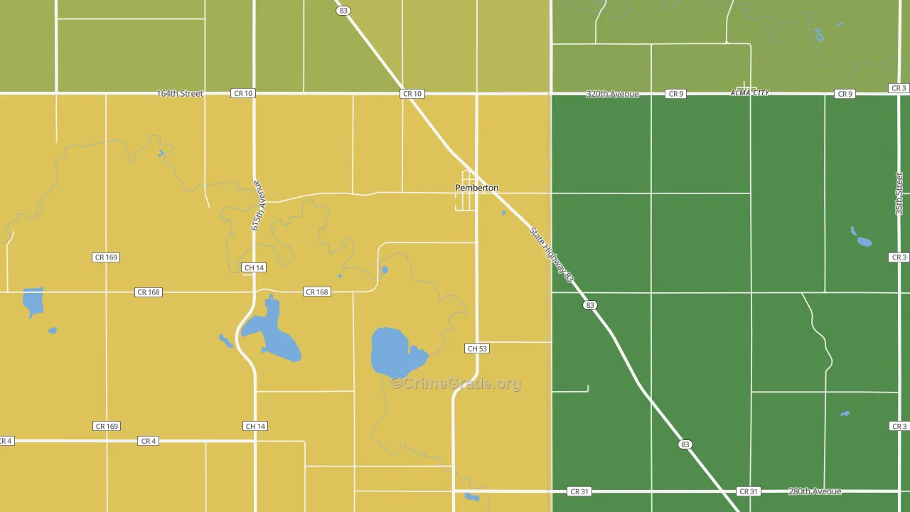 Pemberton, MN Map of Vandalism Rates