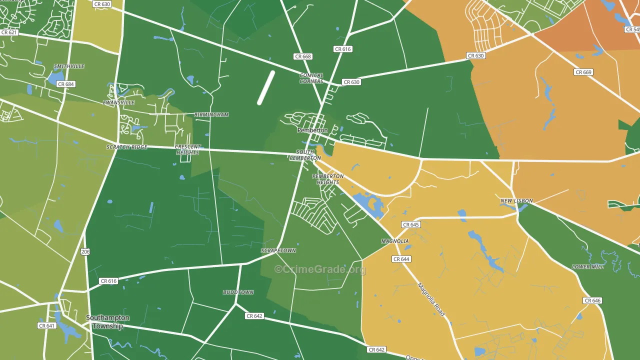 Pemberton, NJ Map of Vandalism Rates