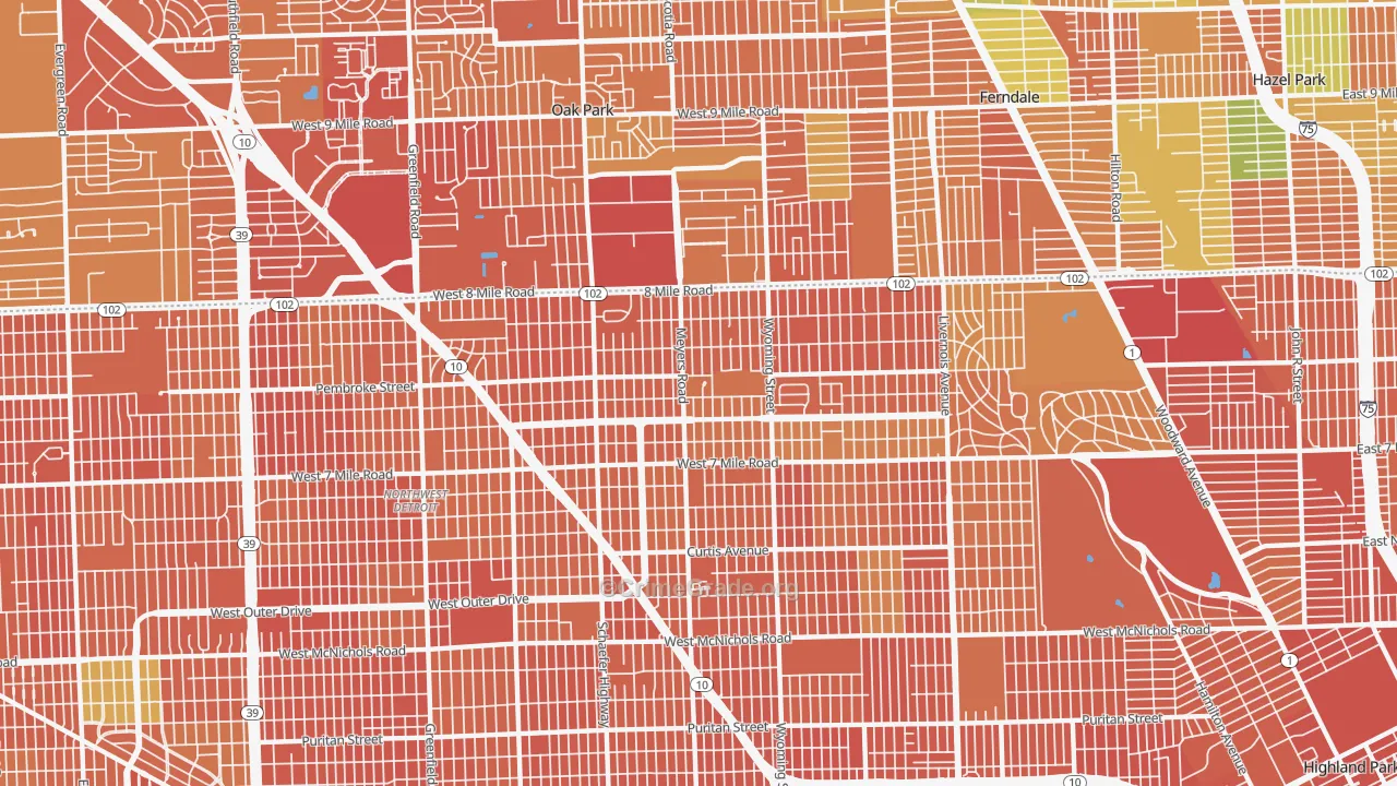 Pembroke, Detroit, MI Map of Vandalism Rates