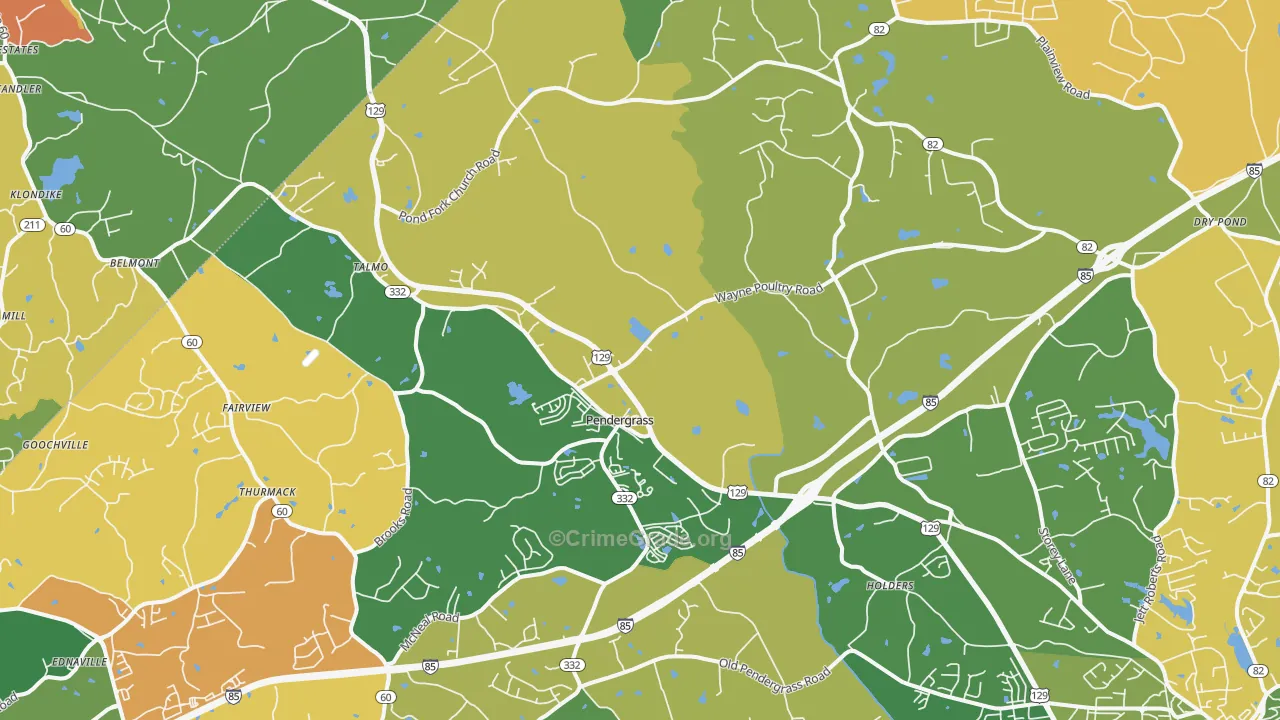 Pendergrass, GA Map of Vandalism Rates