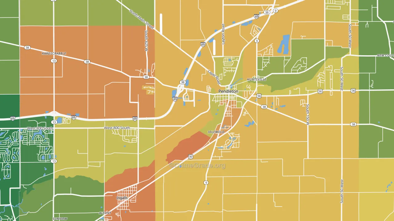 Pendleton, IN Map of Vandalism Rates