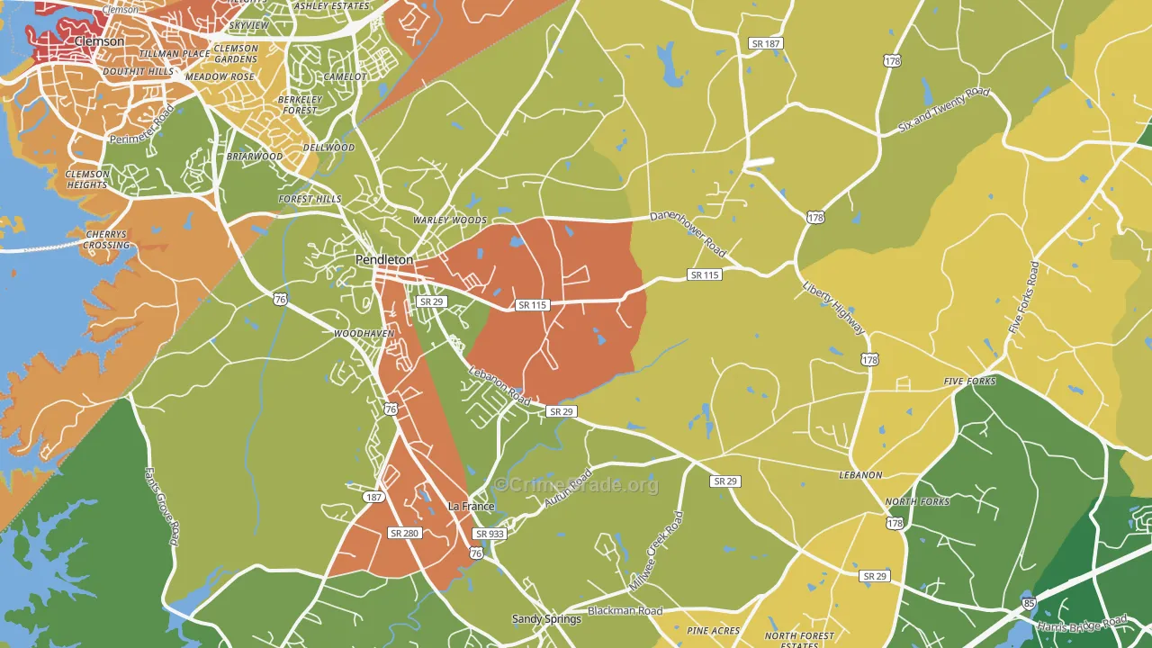 Pendleton, SC Map of Vandalism Rates