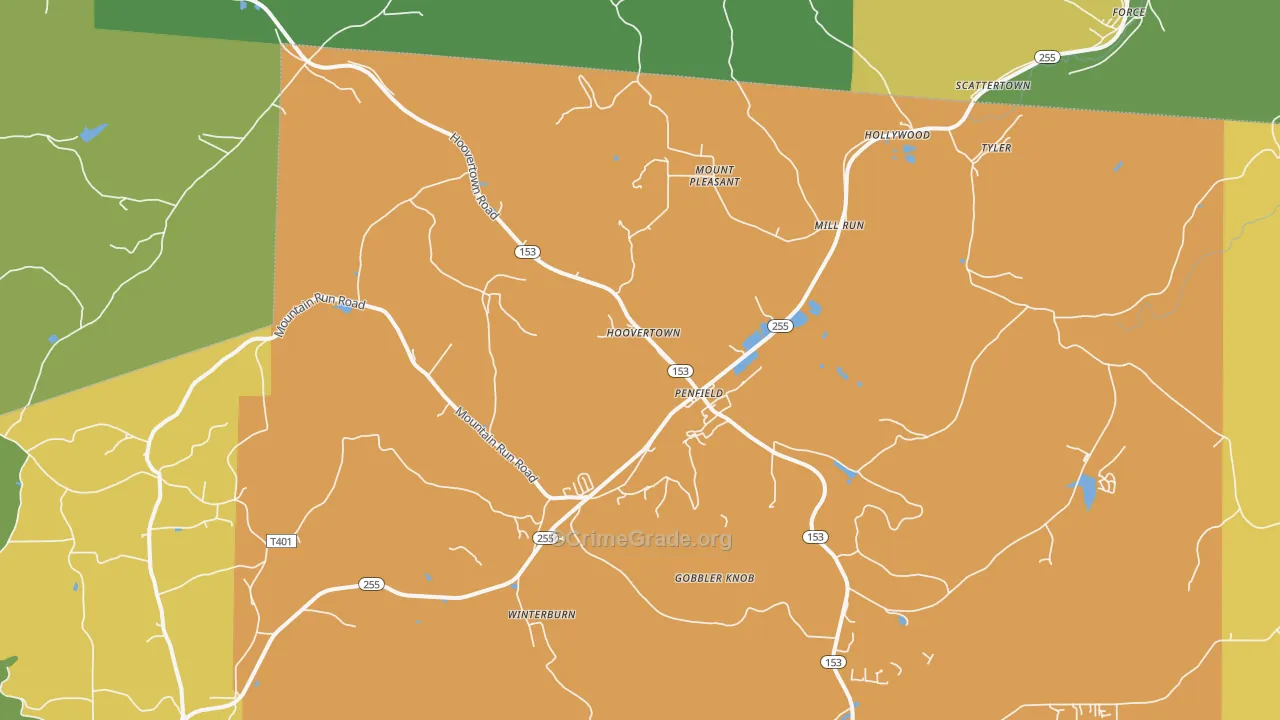 Penfield, PA Map of Vandalism Rates