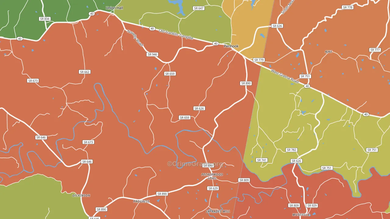 Penhook, VA Map of Vandalism Rates