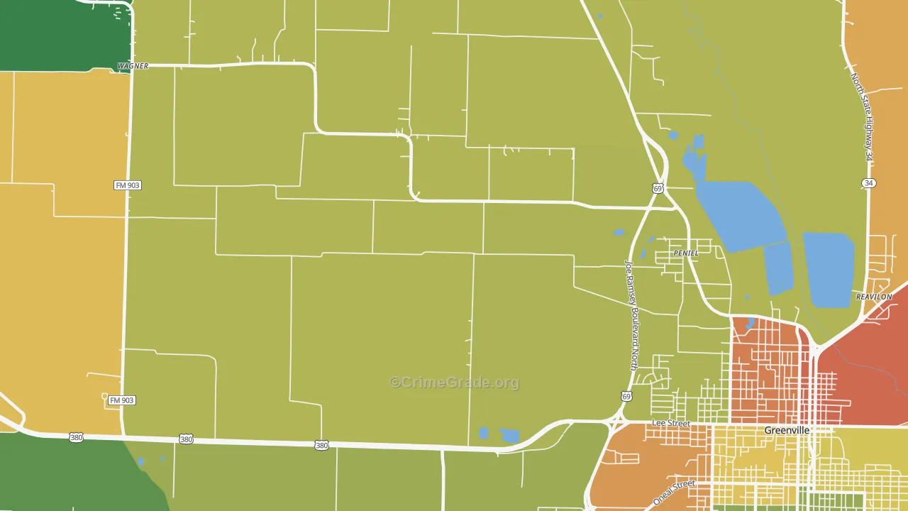 Peniel, TX Map of Vandalism Rates