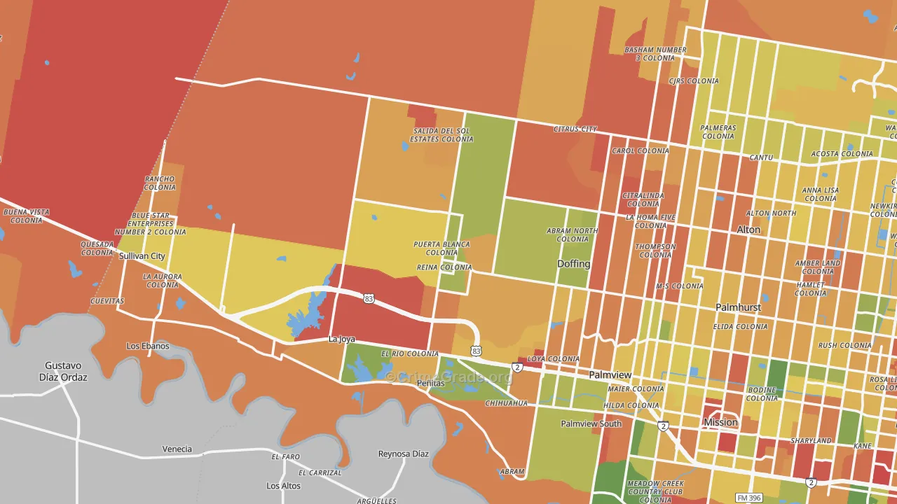Penitas, TX Map of Vandalism Rates