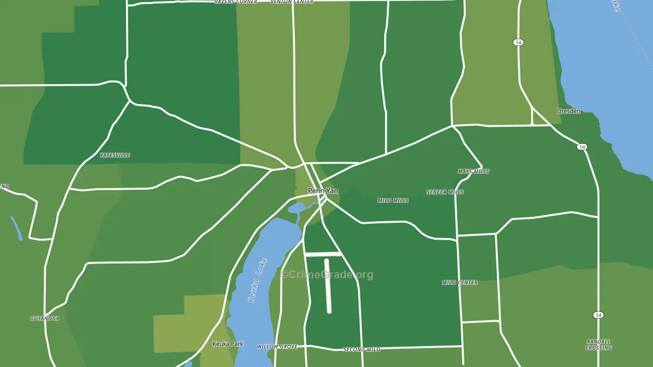 Penn Yan, NY Map of Vandalism Rates