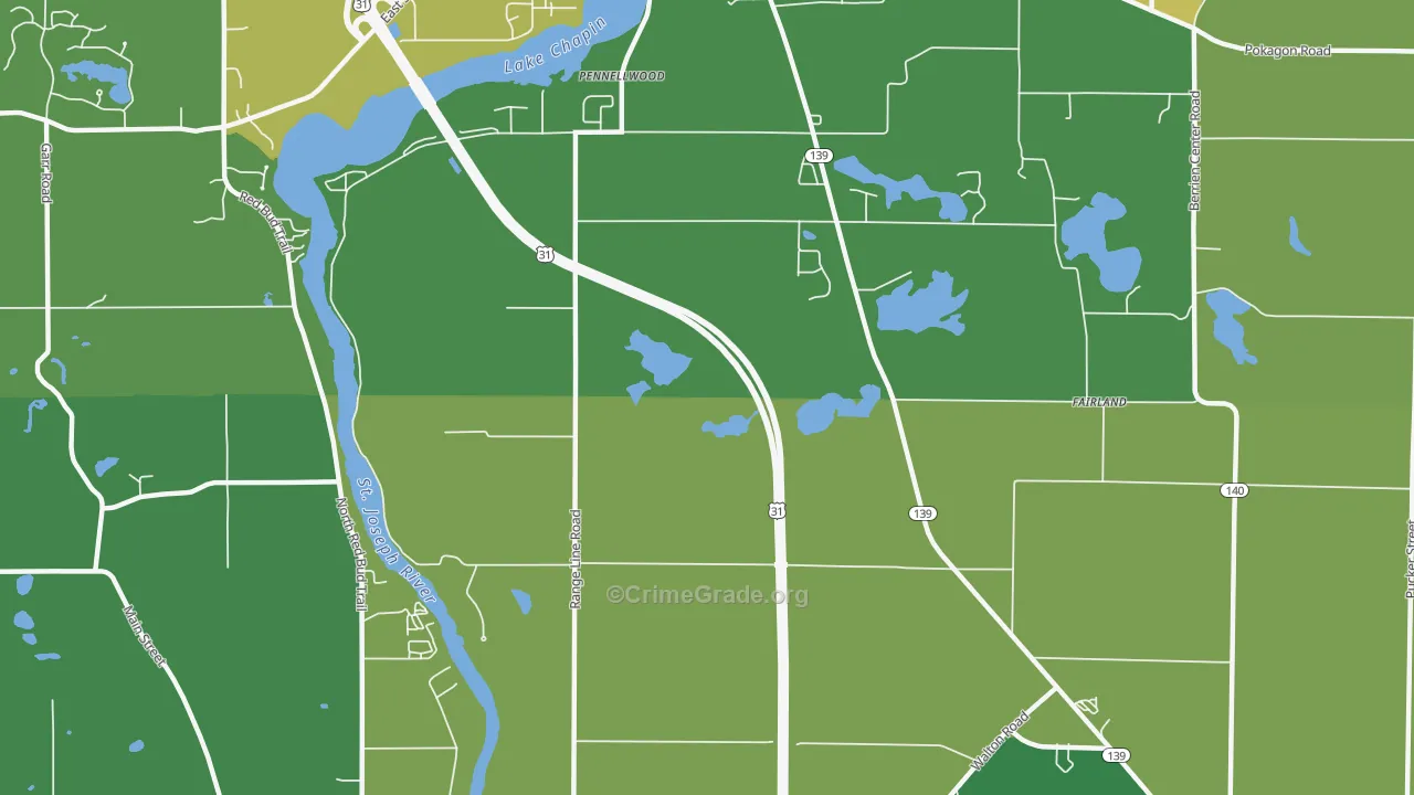 Pennellwood, MI Map of Vandalism Rates