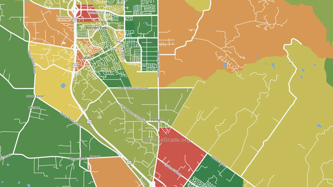 Penngrove, CA Map of Vandalism Rates