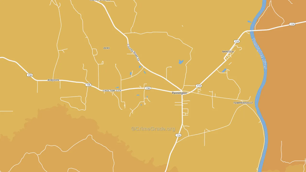 Pennington, AL Map of Vandalism Rates