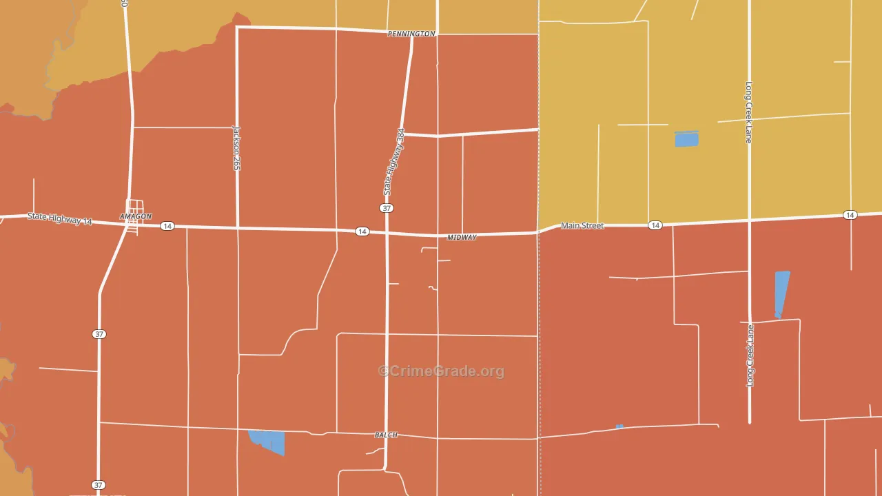 Pennington, AR Map of Vandalism Rates