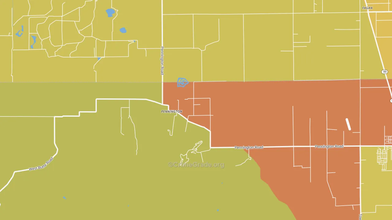 Pennington, CA Map of Vandalism Rates