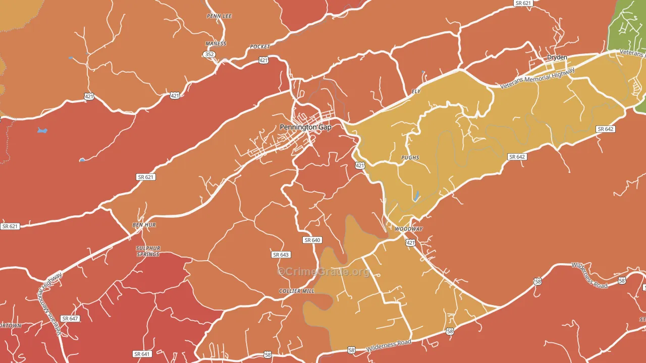 Pennington Gap, VA Map of Vandalism Rates