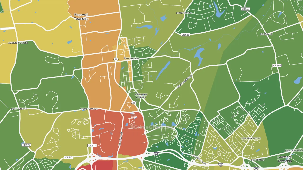 Pennington, NJ Map of Vandalism Rates