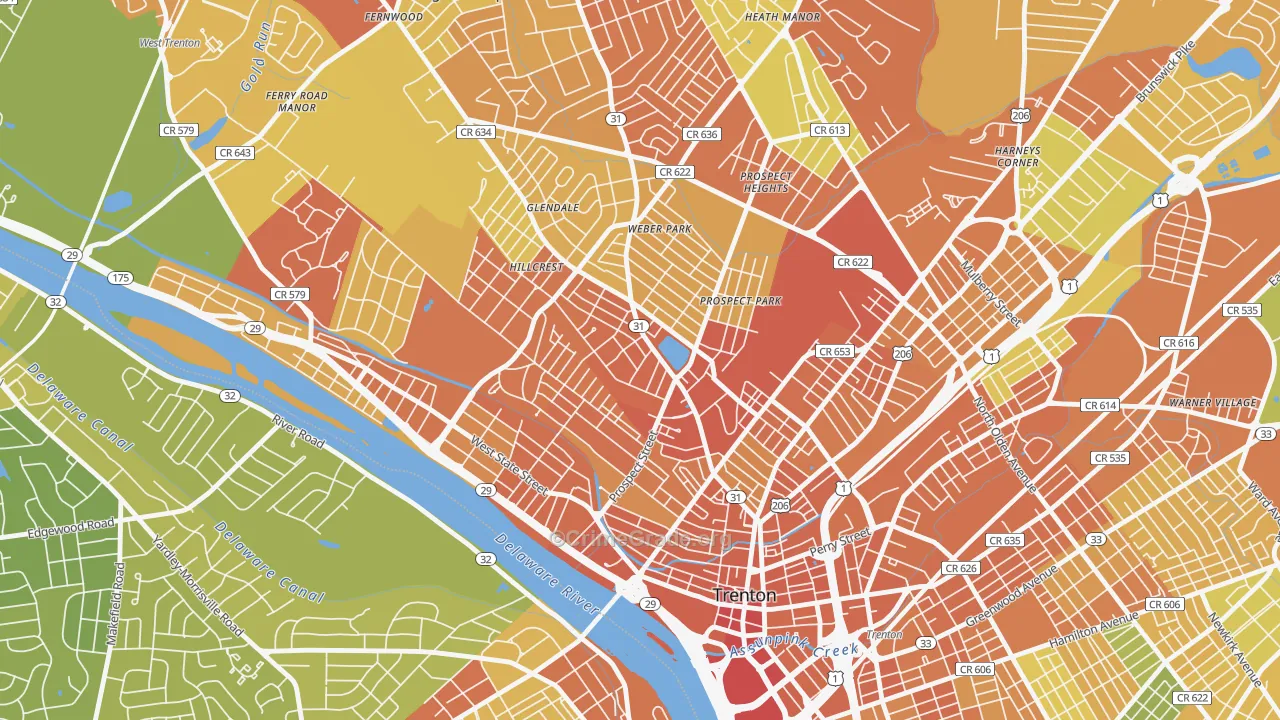 Pennington-Prospect, Trenton, NJ Map of Vandalism Rates