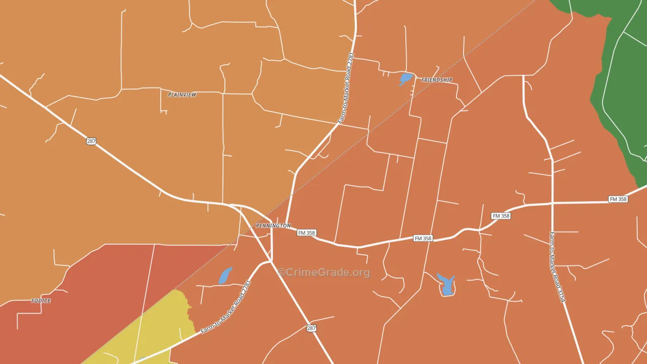 Pennington, TX Map of Vandalism Rates