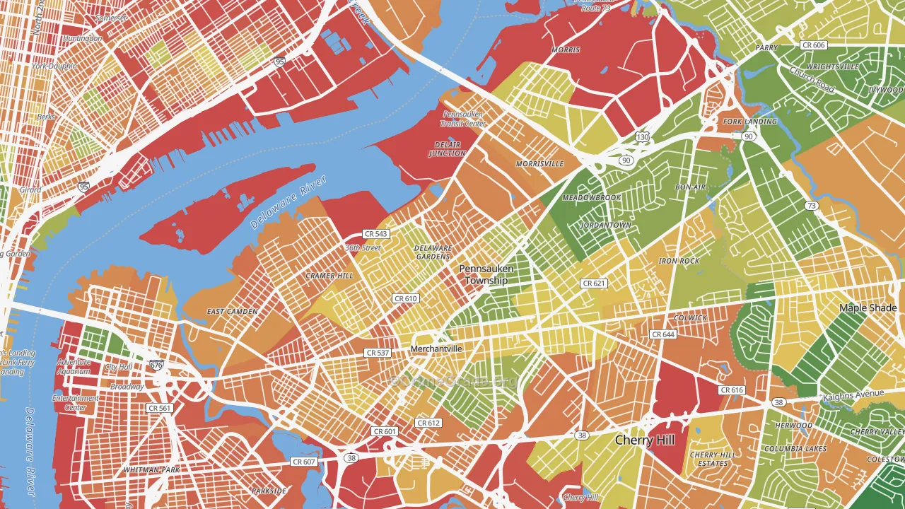 Pennsauken, NJ Map of Vandalism Rates