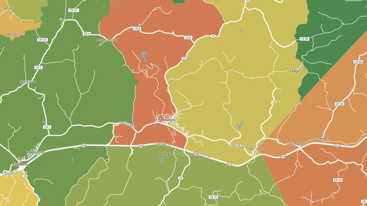 Pennsboro, WV Map of Vandalism Rates