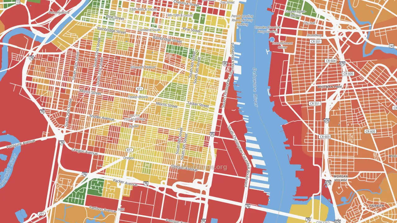 Pennsport-Whitman-Queen, Philadelphia, PA Map of Vandalism Rates