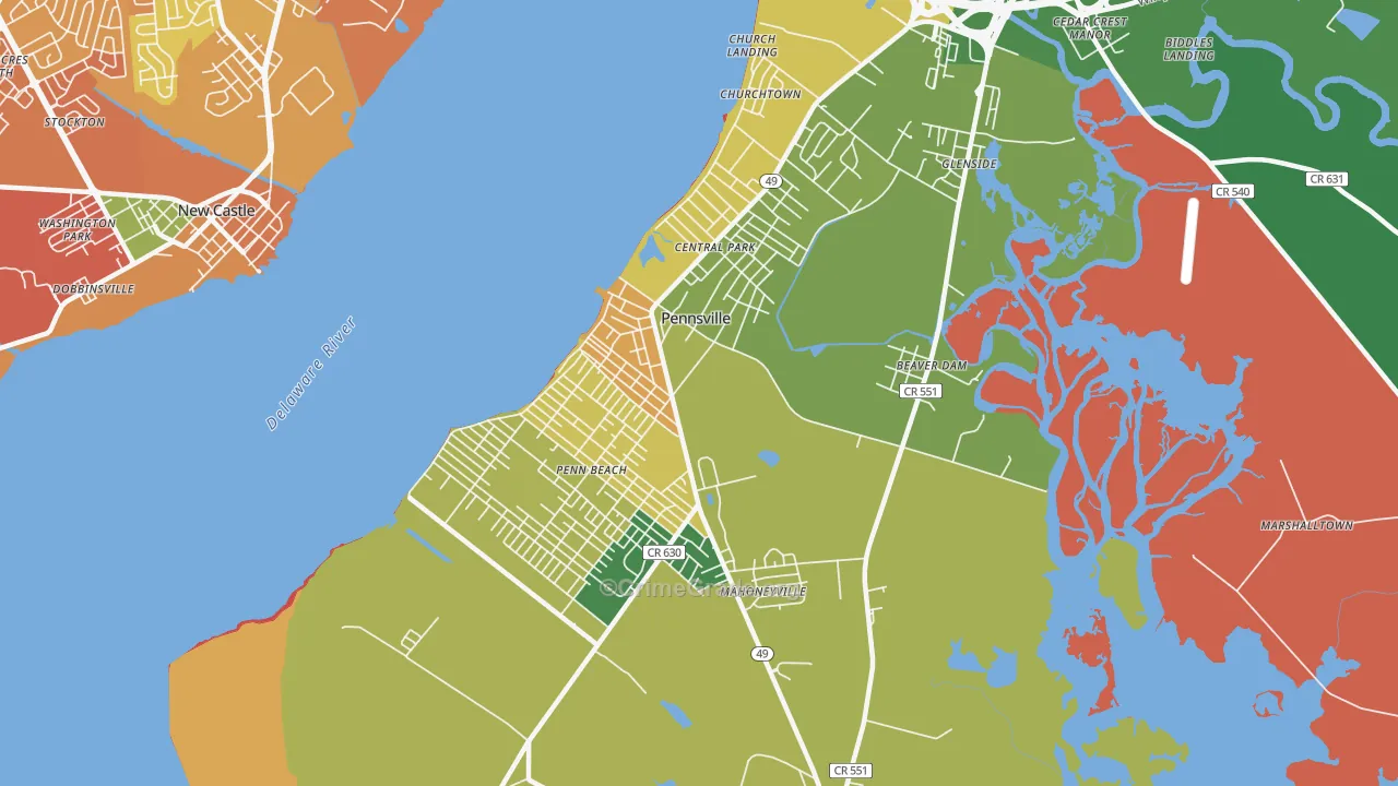 Pennsville, NJ Map of Vandalism Rates