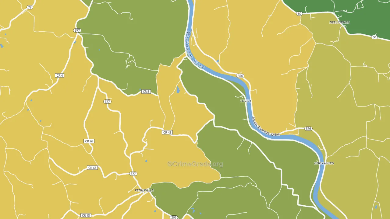 Pennsville, OH Map of Vandalism Rates